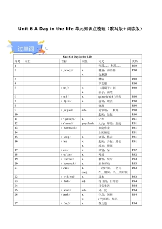 25秋新人教版七年级英语上册-Unit 6 A Day in the life 单元知识点梳理（默写版+训练版）