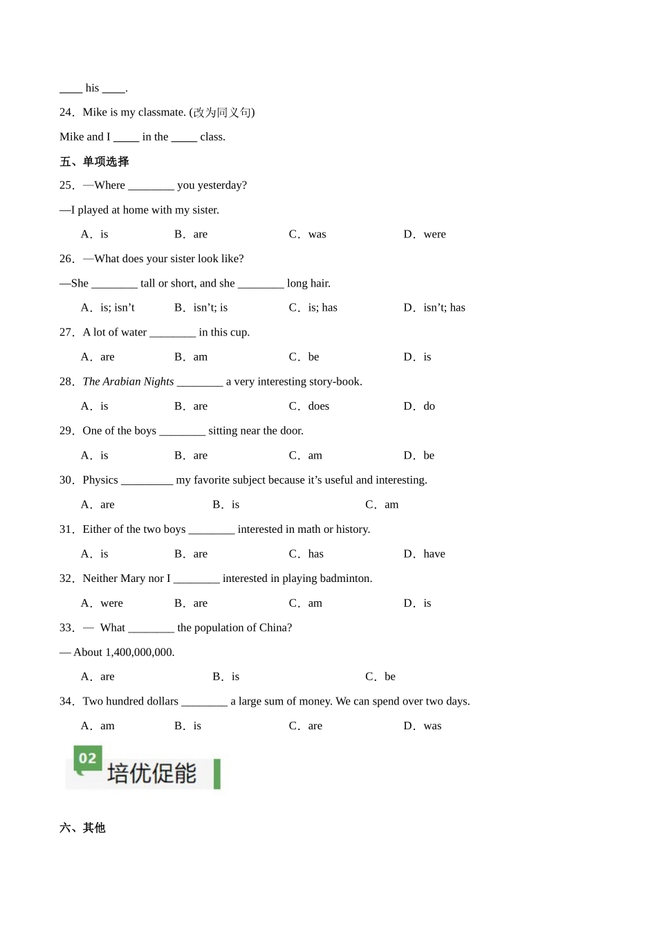 25秋新人教版七年级英语上册-Unit1课时3SectionA（GrammarFocus）分层作业（学生版+教师版）_第3页