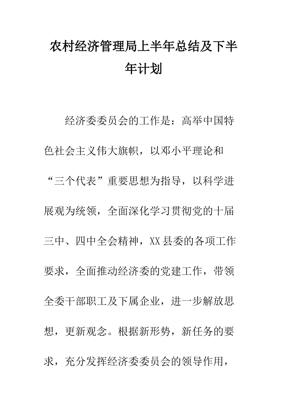 农村经济管理局上半年总结及下半年计划_第1页