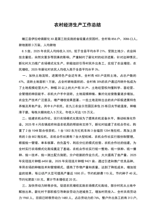 农村经济生产工作总结