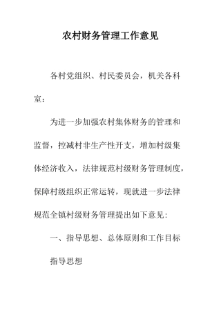 农村财务管理工作意见