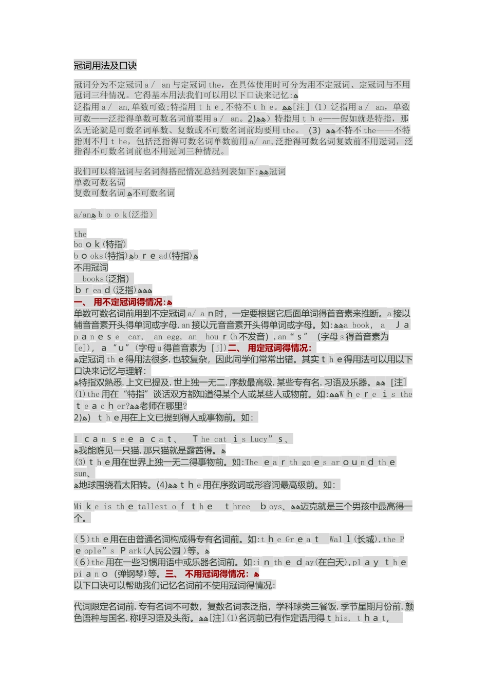 冠词用法及口诀_第1页