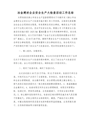 冶金建材企业安全生产大检查活动工作总结