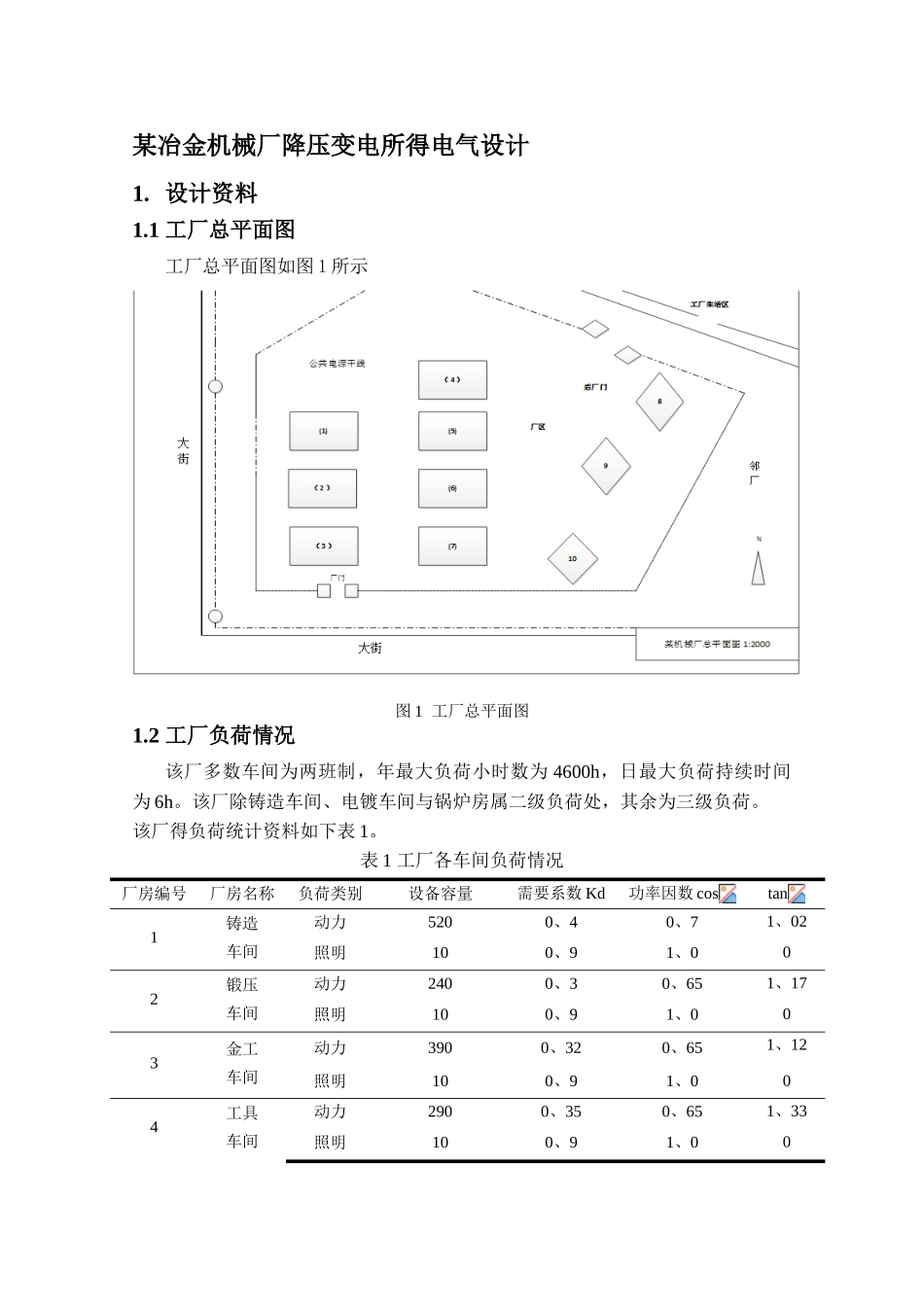 冶金机械厂降压变电所的电气设计_第1页
