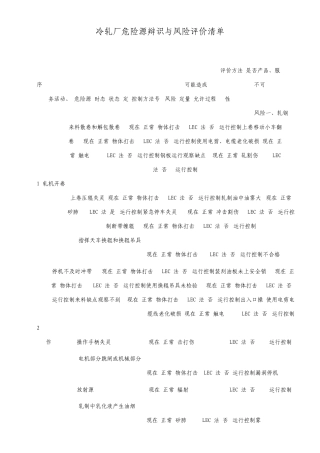 冷轧厂危险源辩识与风险评价清单