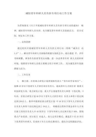 减轻青年科研人员负担专项行动工作方案