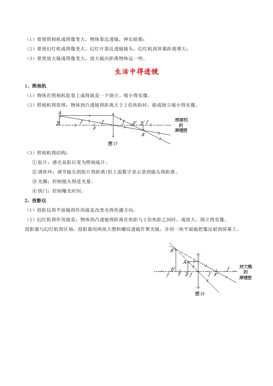 凸透镜的成像规律、生活中的透镜、眼镜与眼镜_知识点总结_第2页