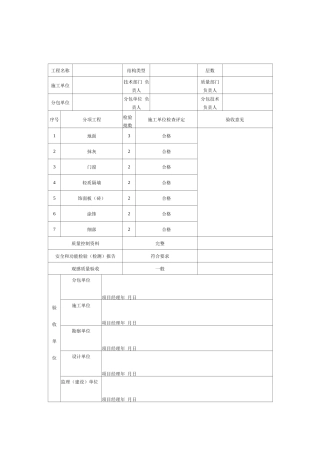 分部工程质量验收记录统表