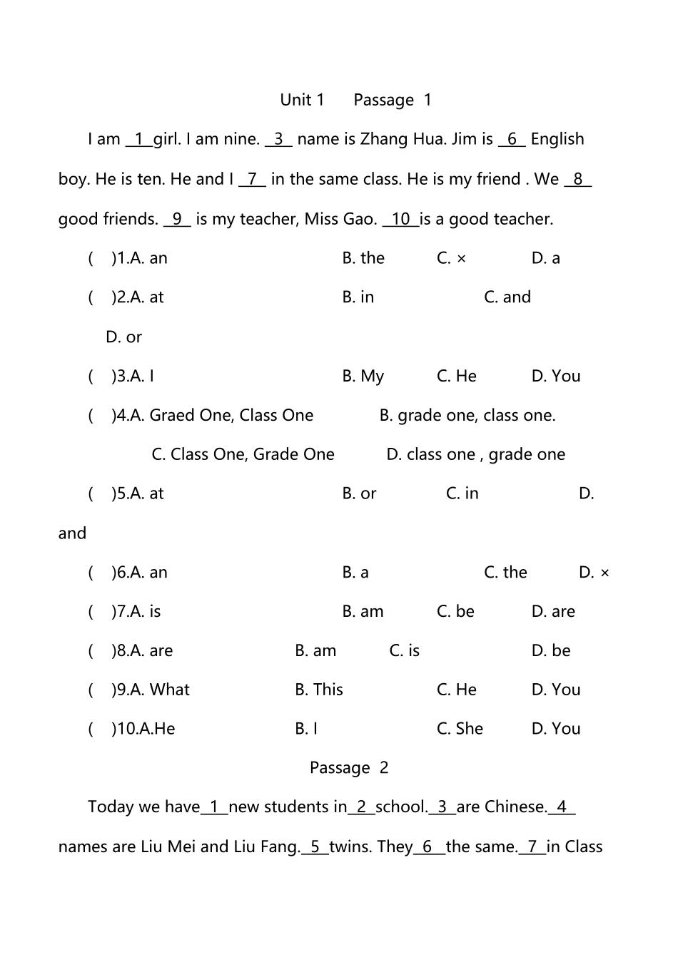 初一英语完形填空训练100篇_第2页