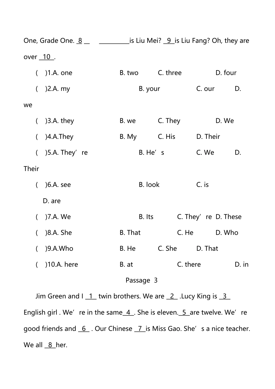 初一英语完形填空训练100篇_第3页