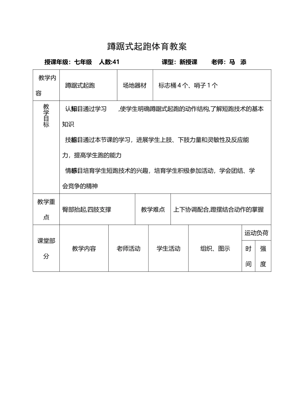 初中体育-蹲踞式起跑教案_第2页