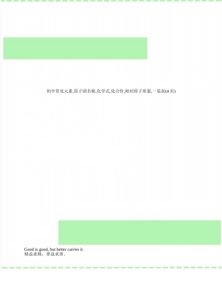 初中常见元素-原子团名称-化学式-化合价-相对原子质量-一览表