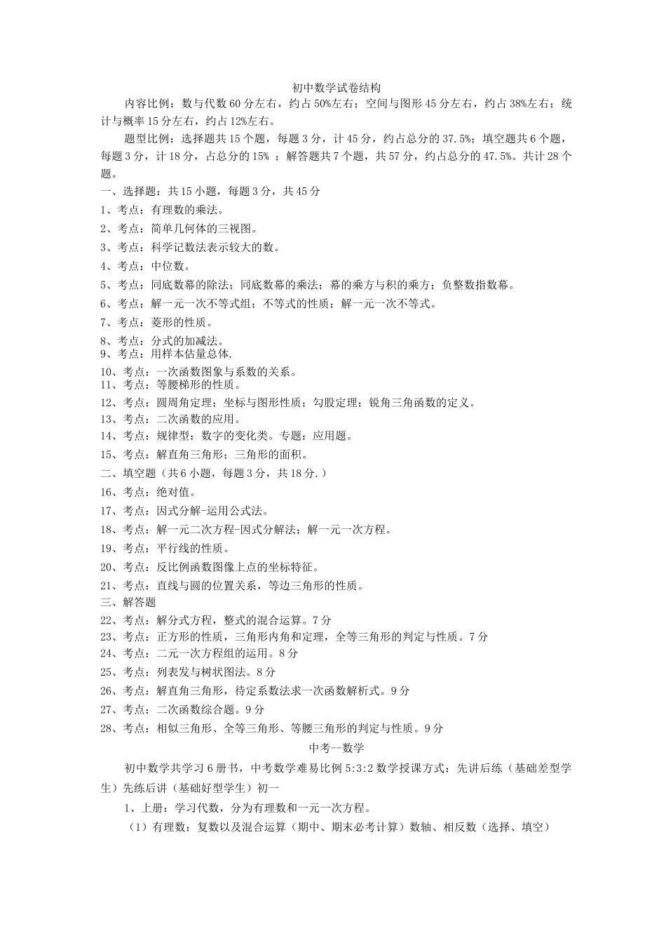 初中的考试题型和所占的分值_第1页