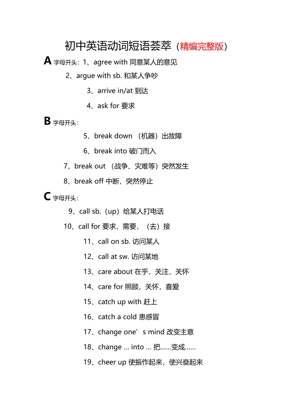 初中英语动词短语荟萃_第2页