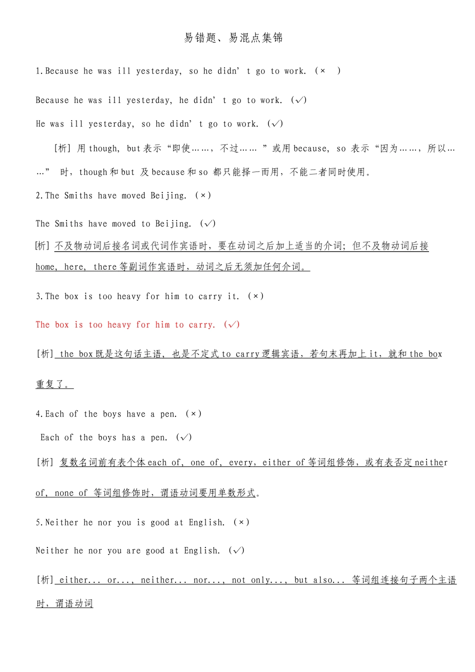 初中英语易错题易混点集锦_第1页