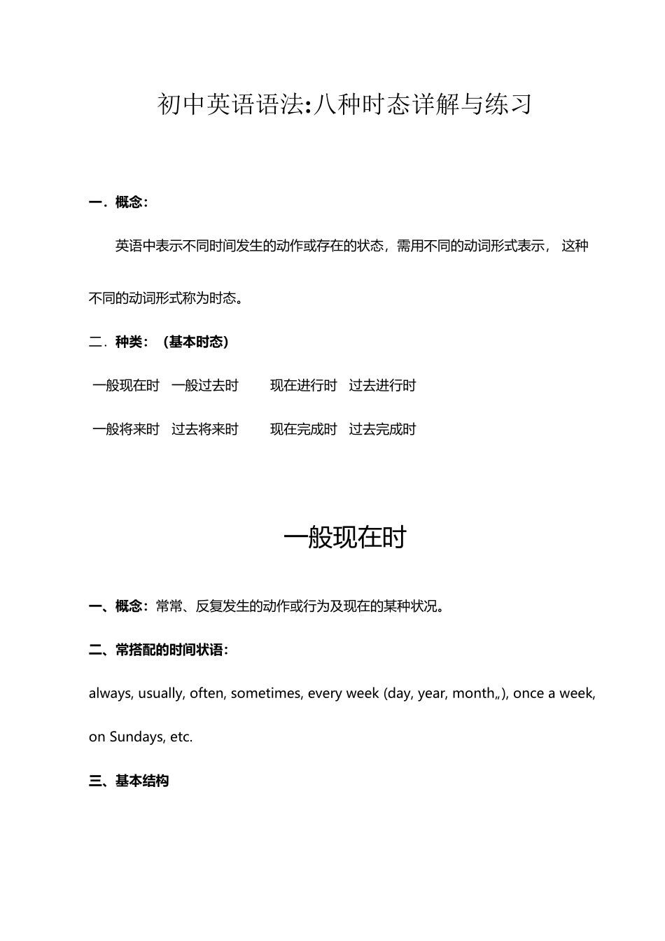 初中英语语法-八种时态详解与练习_第2页