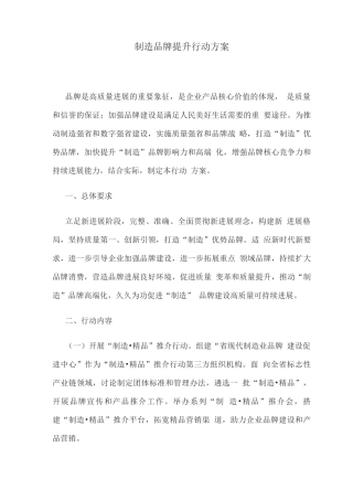 制造品牌提升行动方案