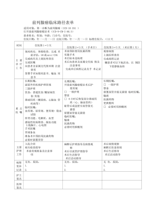 前列腺癌临床路径表单