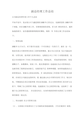 副总经理工作总结