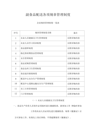 副食品配送各项规章管理制度