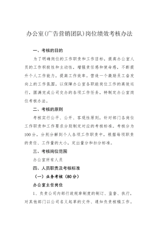 办公室岗位绩效考核办法