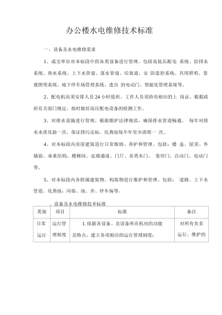 办公楼水电维修技术标准