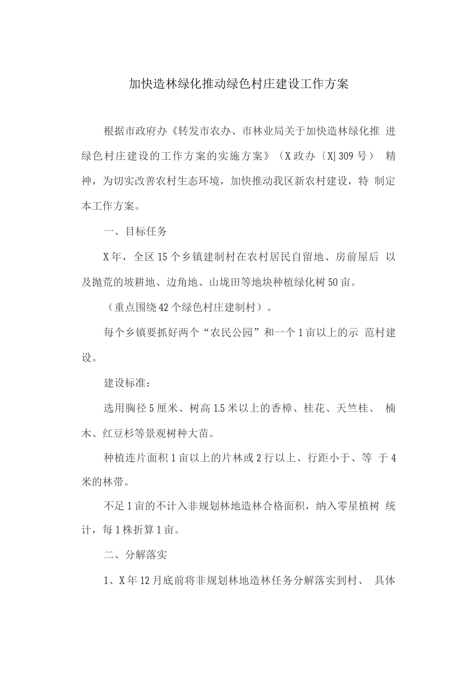 加快造林绿化推进绿色村庄建设工作方案_第1页