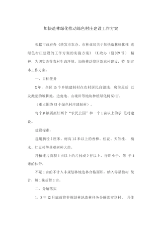 加快造林绿化推进绿色村庄建设工作方案