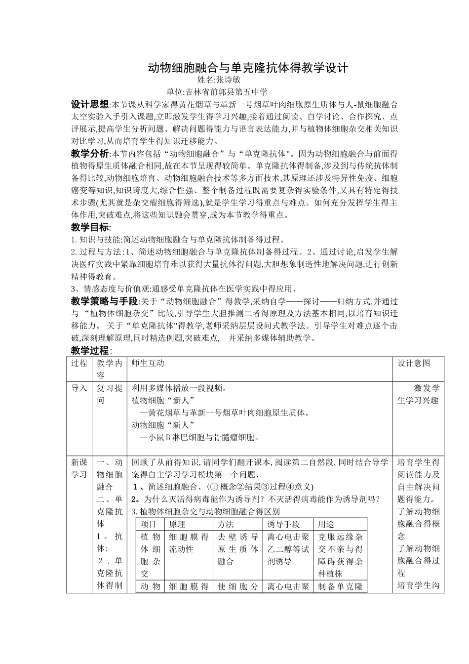 动物细胞融合与单克隆抗体的教学设计_第1页