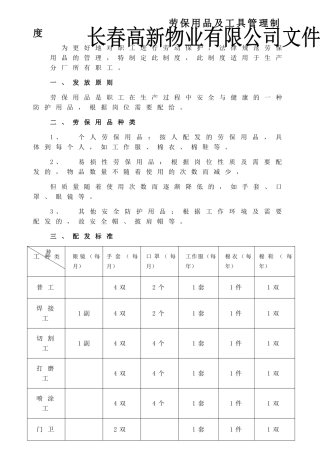 劳保用品及工具管理制度