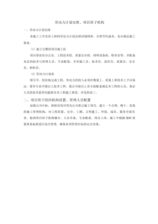劳动力计划安排、项目班子机构