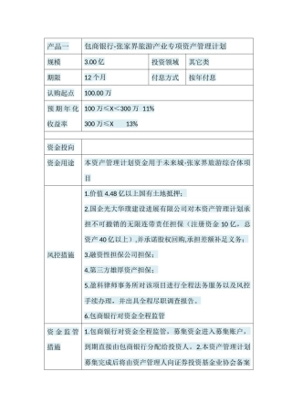 包商银行-张家界旅游产业专项资产管理计划