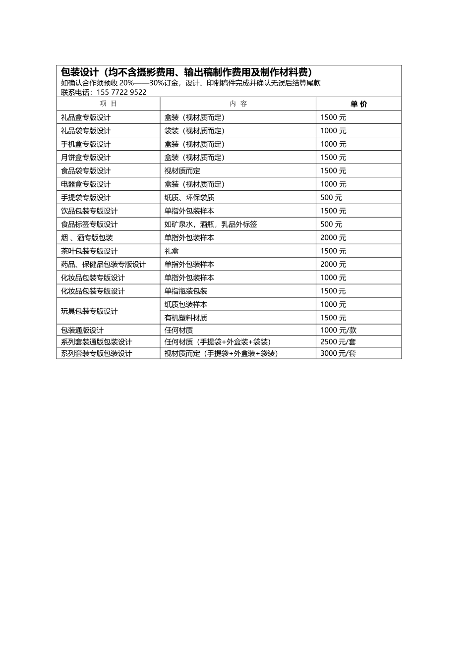 包装设计收费价格表_第2页