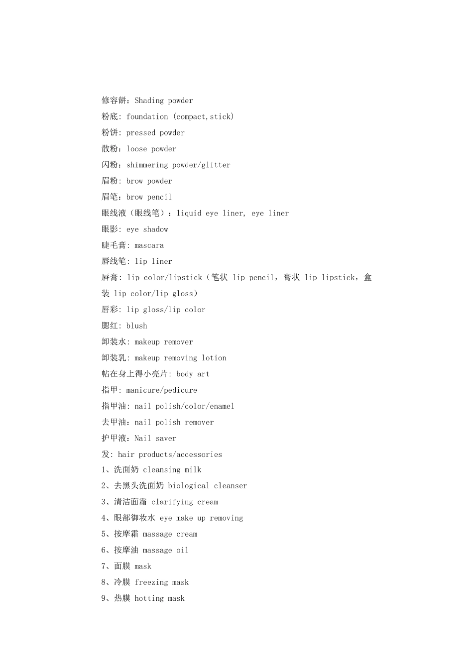化妆术语中英文对照一览_第3页