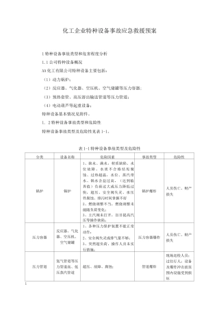 化工企业特种设备事故应急救援预案