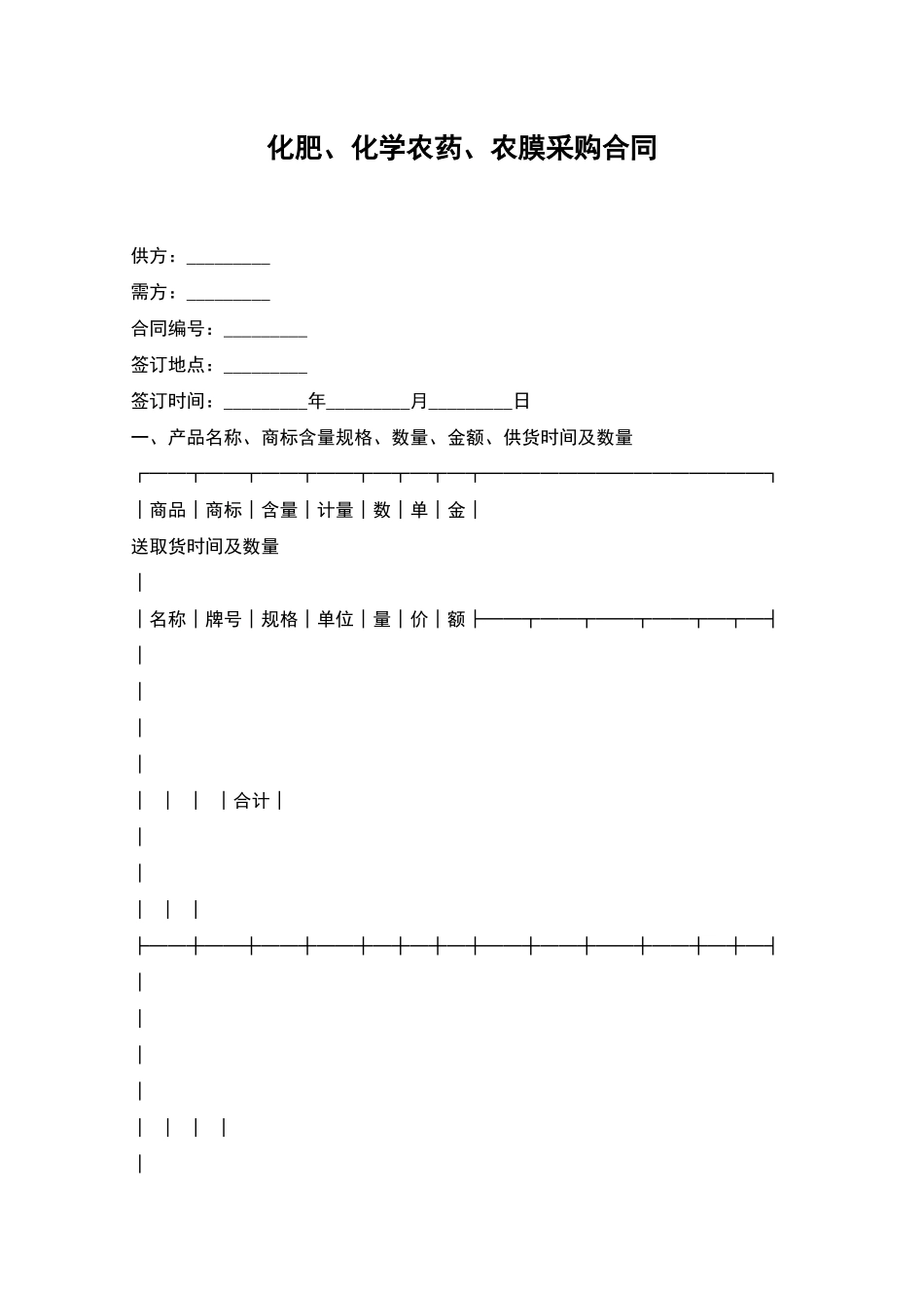 化肥、化学农药、农膜采购合同_第1页
