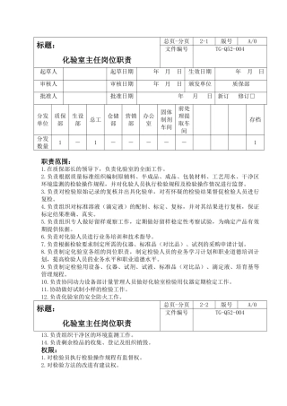 化验室主任岗位职责
