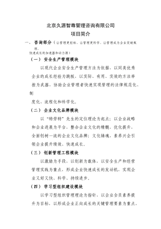 北京久源智尊管理咨询有限公司项目简介