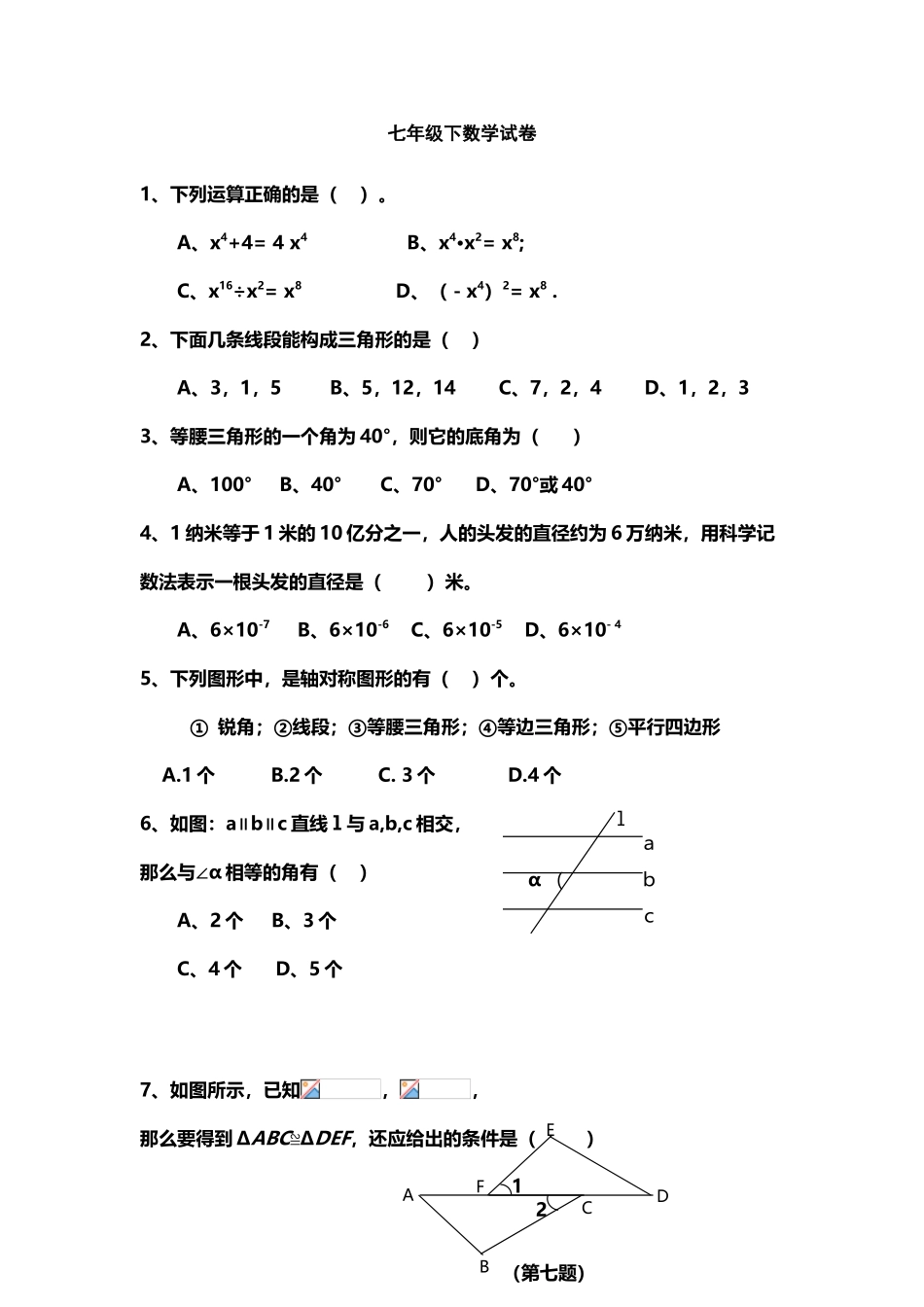 北师大七年级下期末试题⑥_第2页
