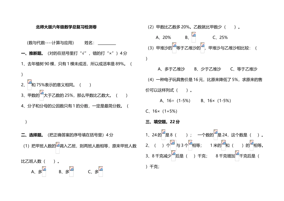 北师大版六年级数学总复习检测卷_第2页