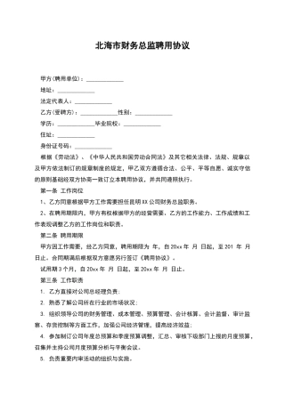 北海市财务总监聘用协议