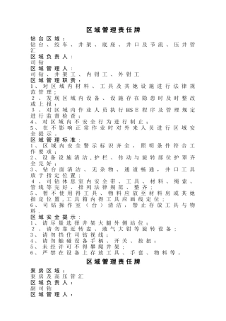 区域管理责任牌