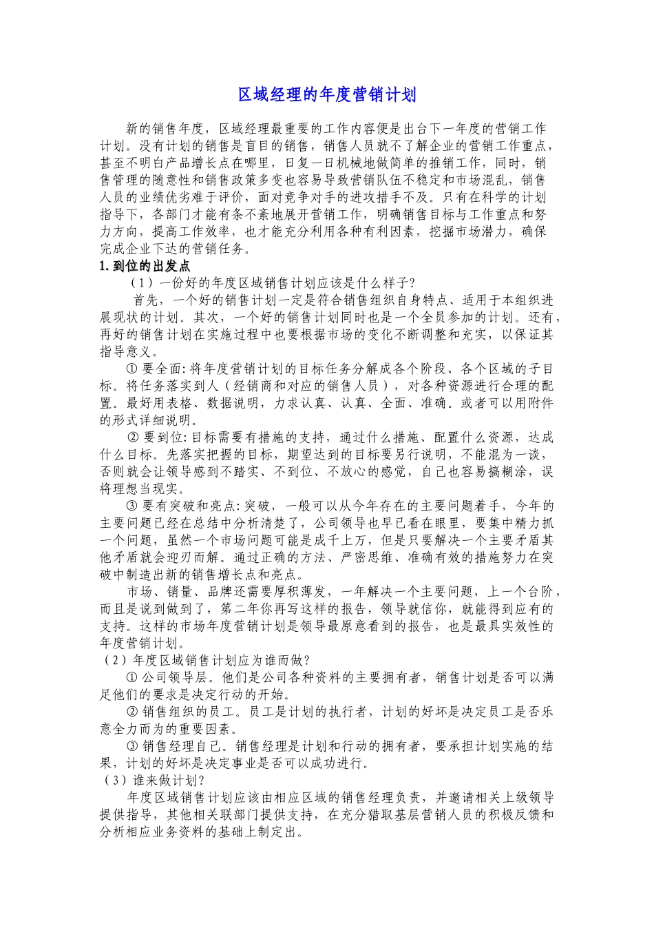 区域经理的年度营销计划_第1页