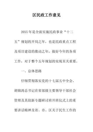 区民政工作意见