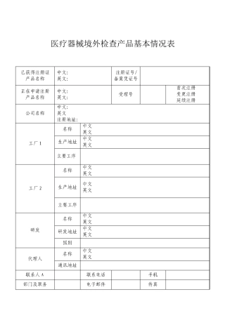 医疗器械境外检查产品基本情况表
