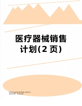 医疗器械销售计划