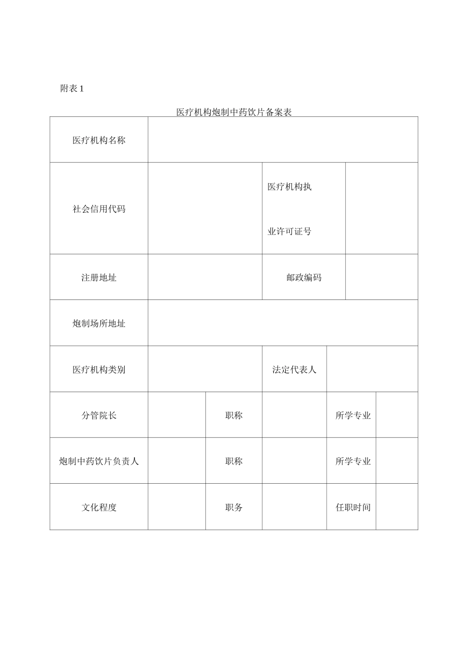 医疗机构炮制中药饮片备案表_第1页