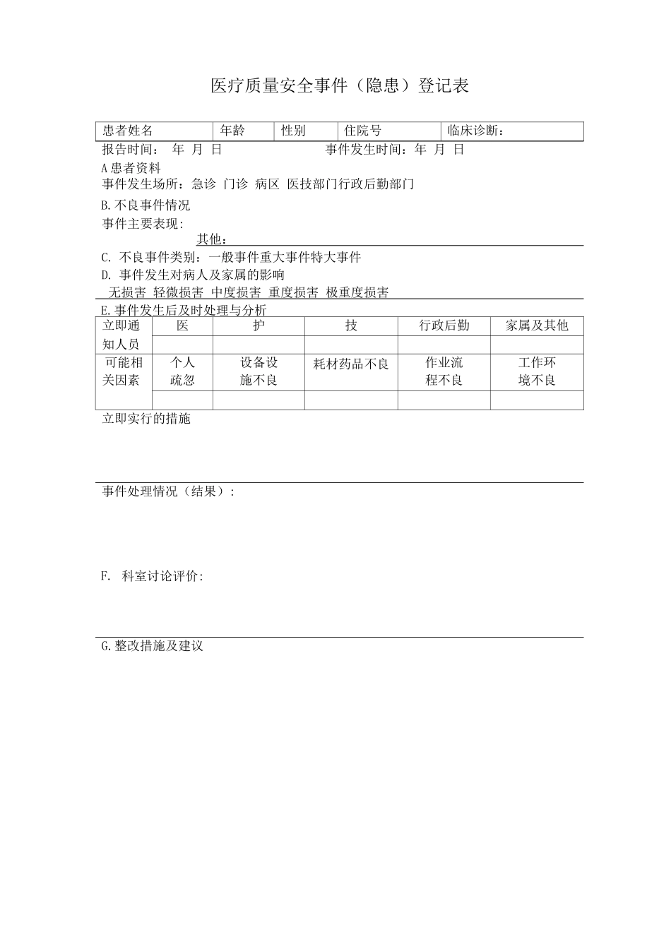医疗质量安全事件登记表_第1页