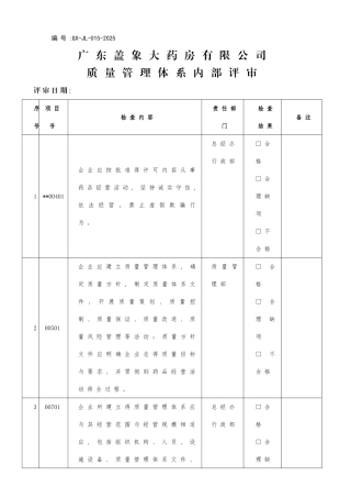 医药公司内审表