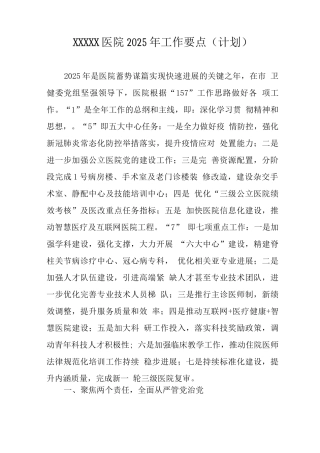 医院2025年工作要点